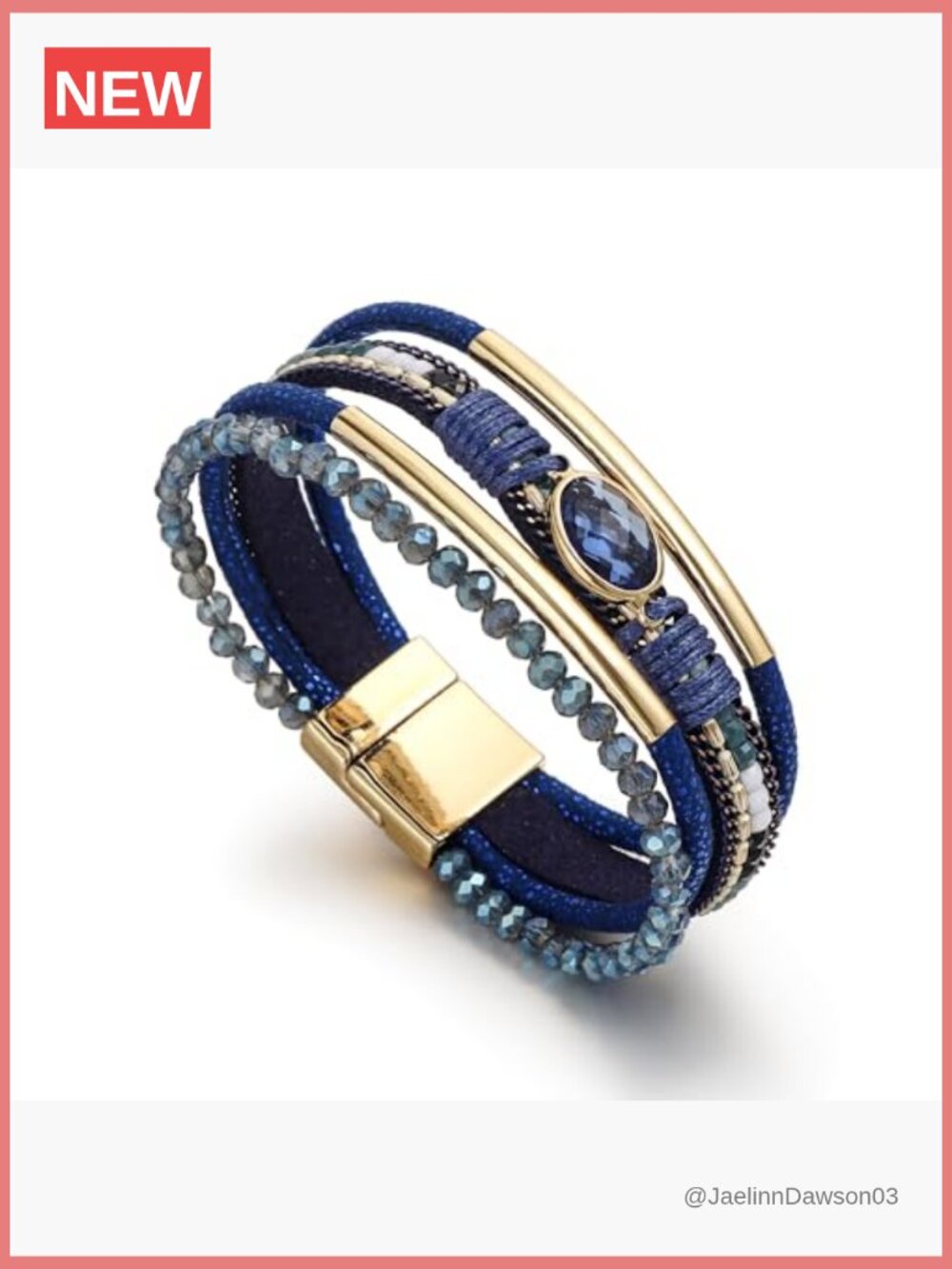 Leather Wrap Bracelet Boho Handmade Multi-Layer Cuff with Crystal Bead Heart - Picture 2 of 7